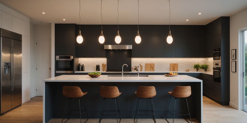 Modern kitchen with stylish pendant lights