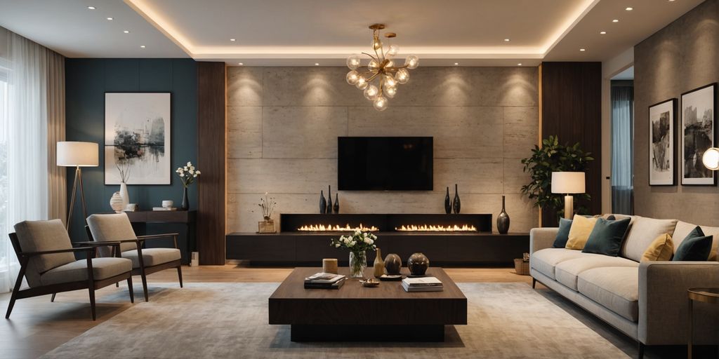 Modern living room with stylish wall lights