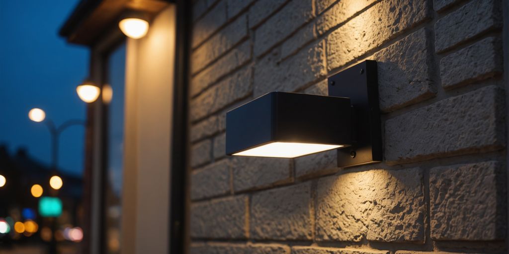 Outdoor wall light with motion sensor illuminating garden path