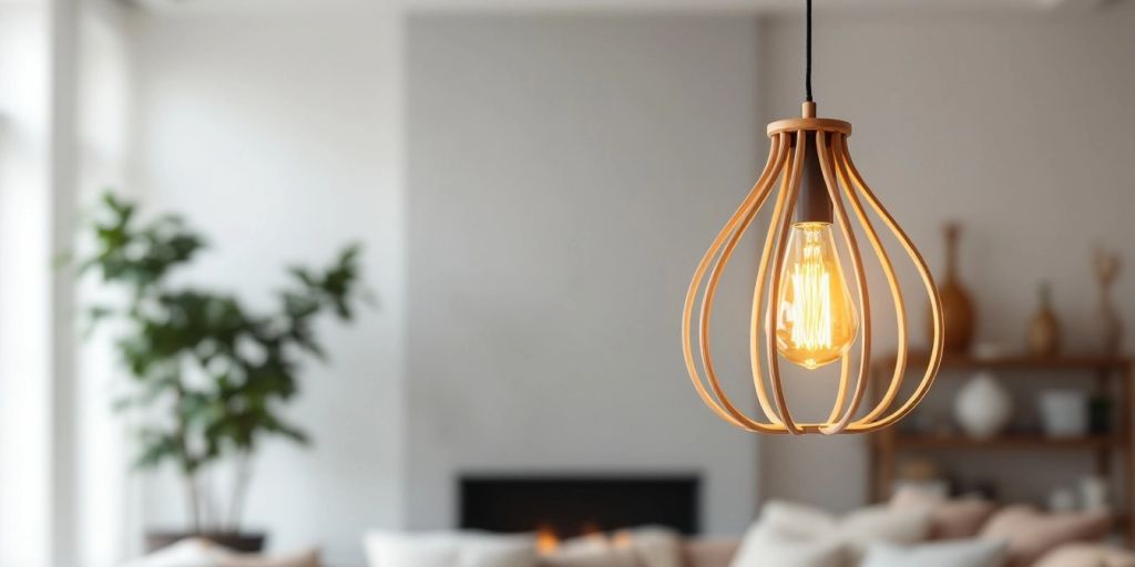 Scandinavian chandelier in a modern living room.