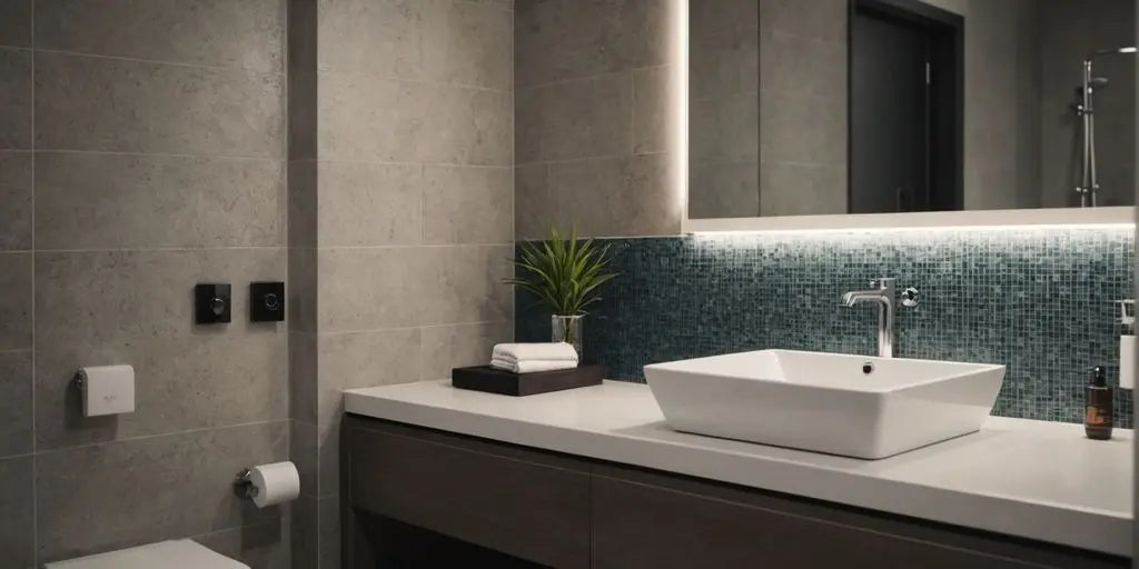 Bathroom showcasing contemporary tiles and sleek design elements