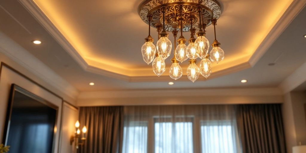 Elegant ceiling light in a beautifully styled interior.