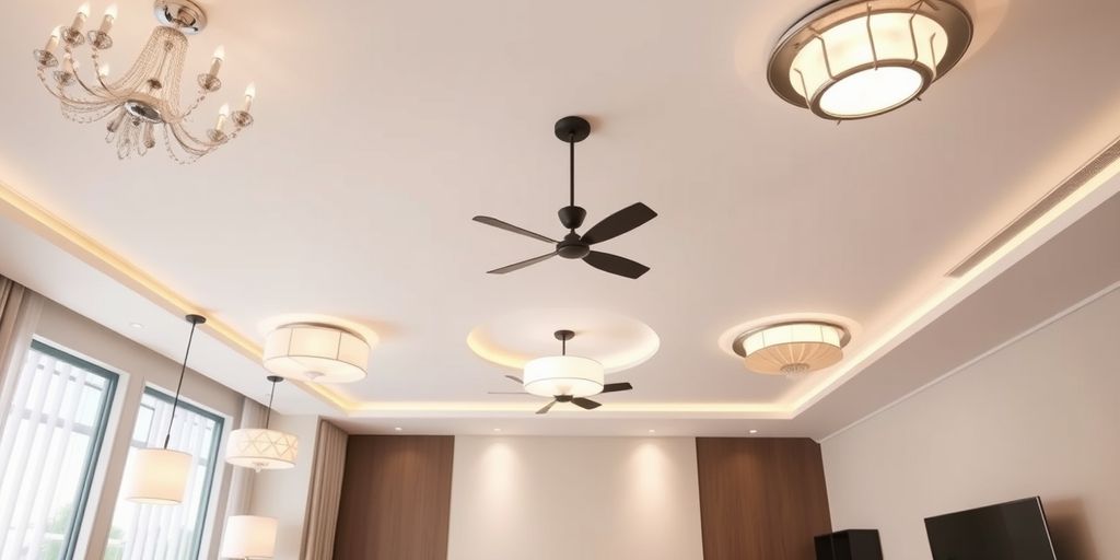 Modern living room with unique ceiling lights