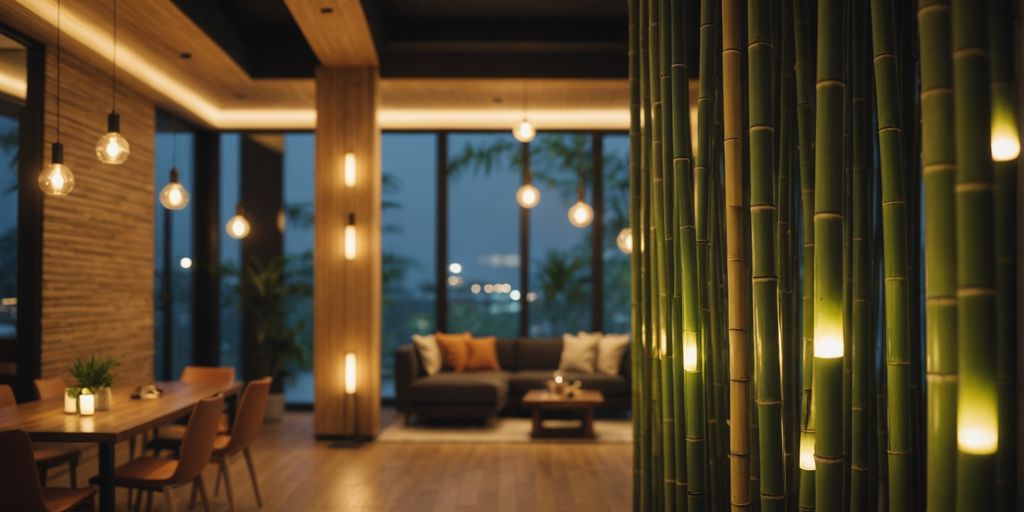 Bamboo lighting in contemporary room setting