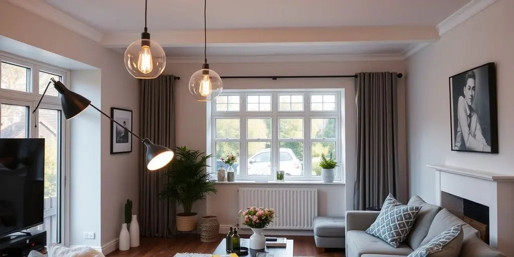 Modern UK living room with stylish lighting