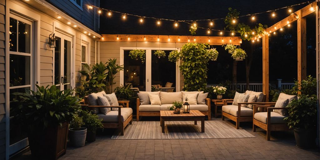 Cozy patio with LED shop lights