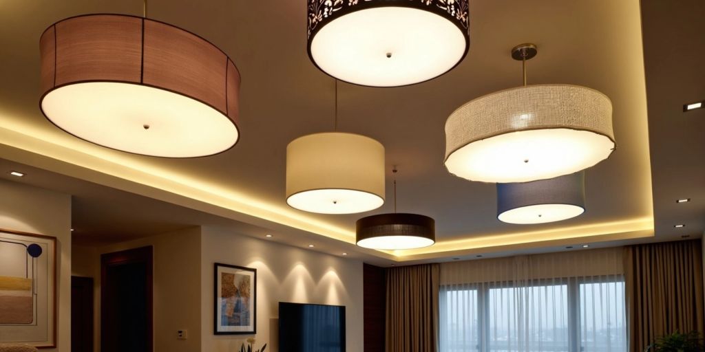 Modern ceiling lights in a stylish living room.