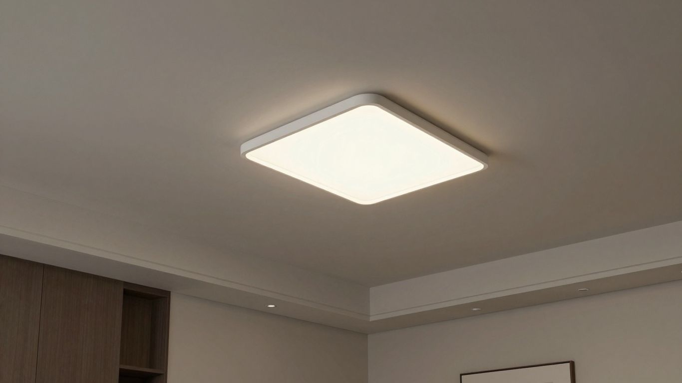 Low ceiling light fixture in a modern living room.