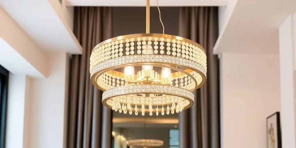 Modern 4 ring chandelier in a stylish interior.