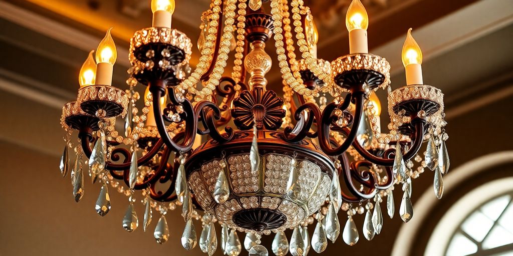 Elegant Victorian chandelier with intricate crystal details.