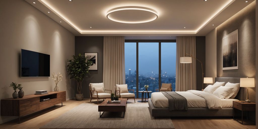 Modern bedroom with sleek ceiling lights