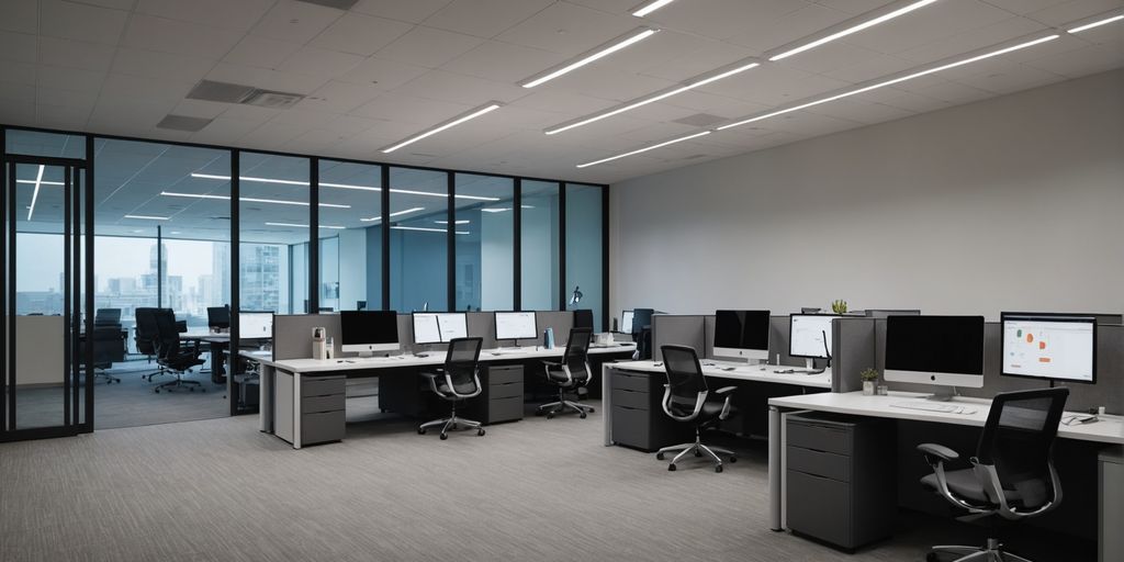 Office lit by LED spotlights