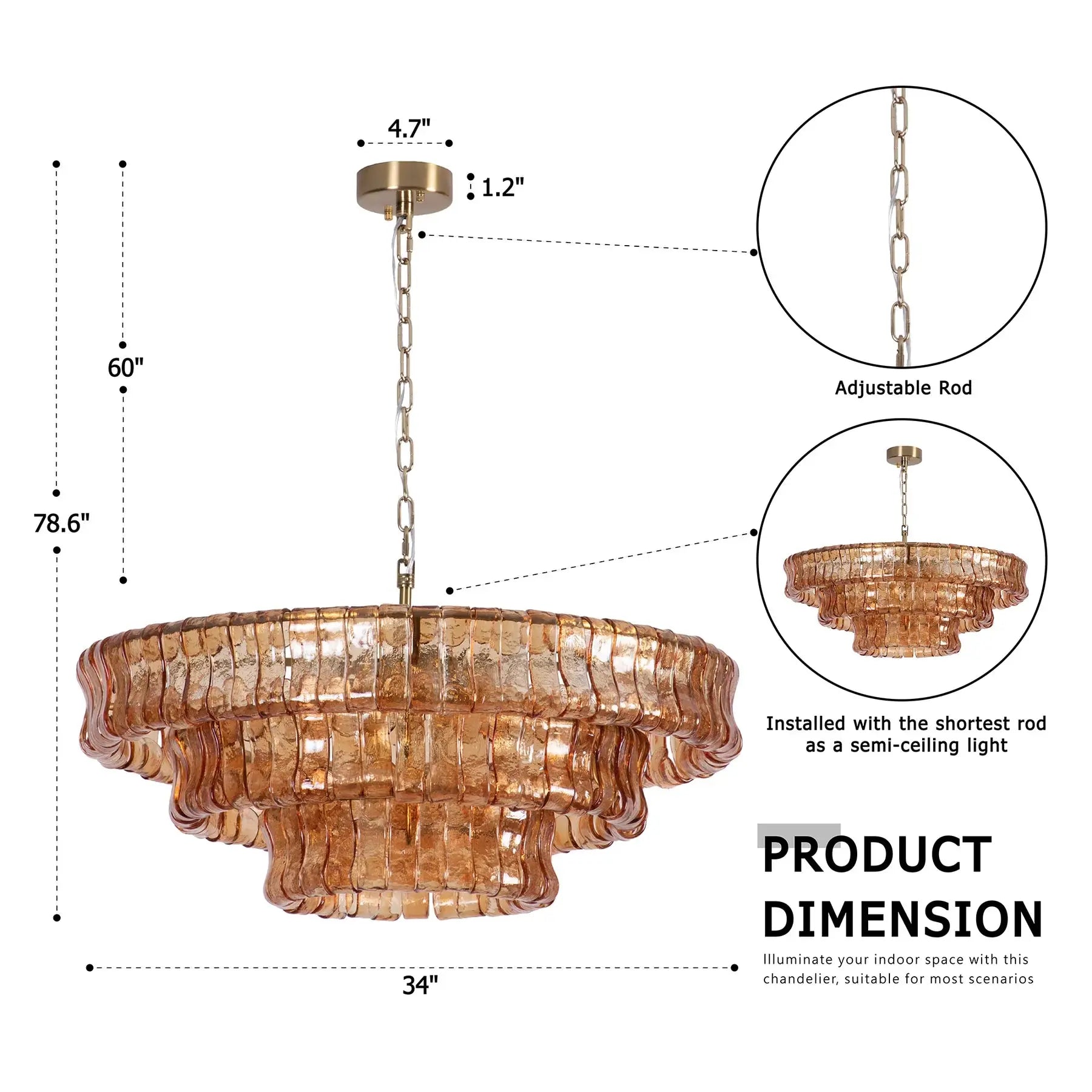 Modern Amber Glass Chandelier