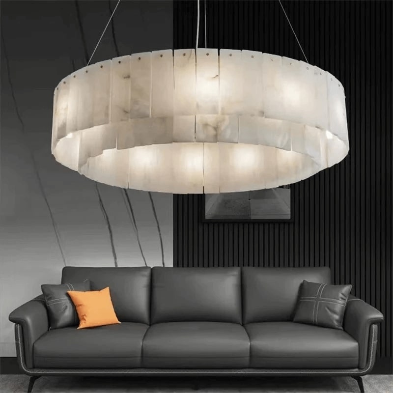 Two Tier Alabaster Modern Round Chandelier