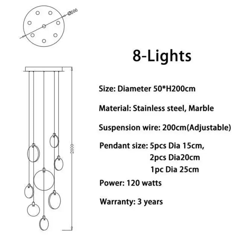 Modern Discs Long Staircase Alabaster Chandelier