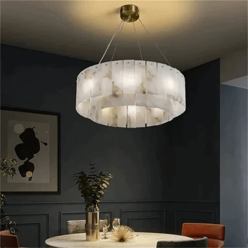 Two Tier Alabaster Modern Round Chandelier