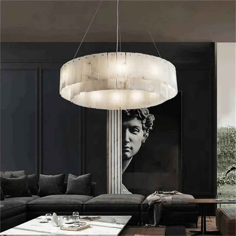 Two Tier Alabaster Modern Round Chandelier