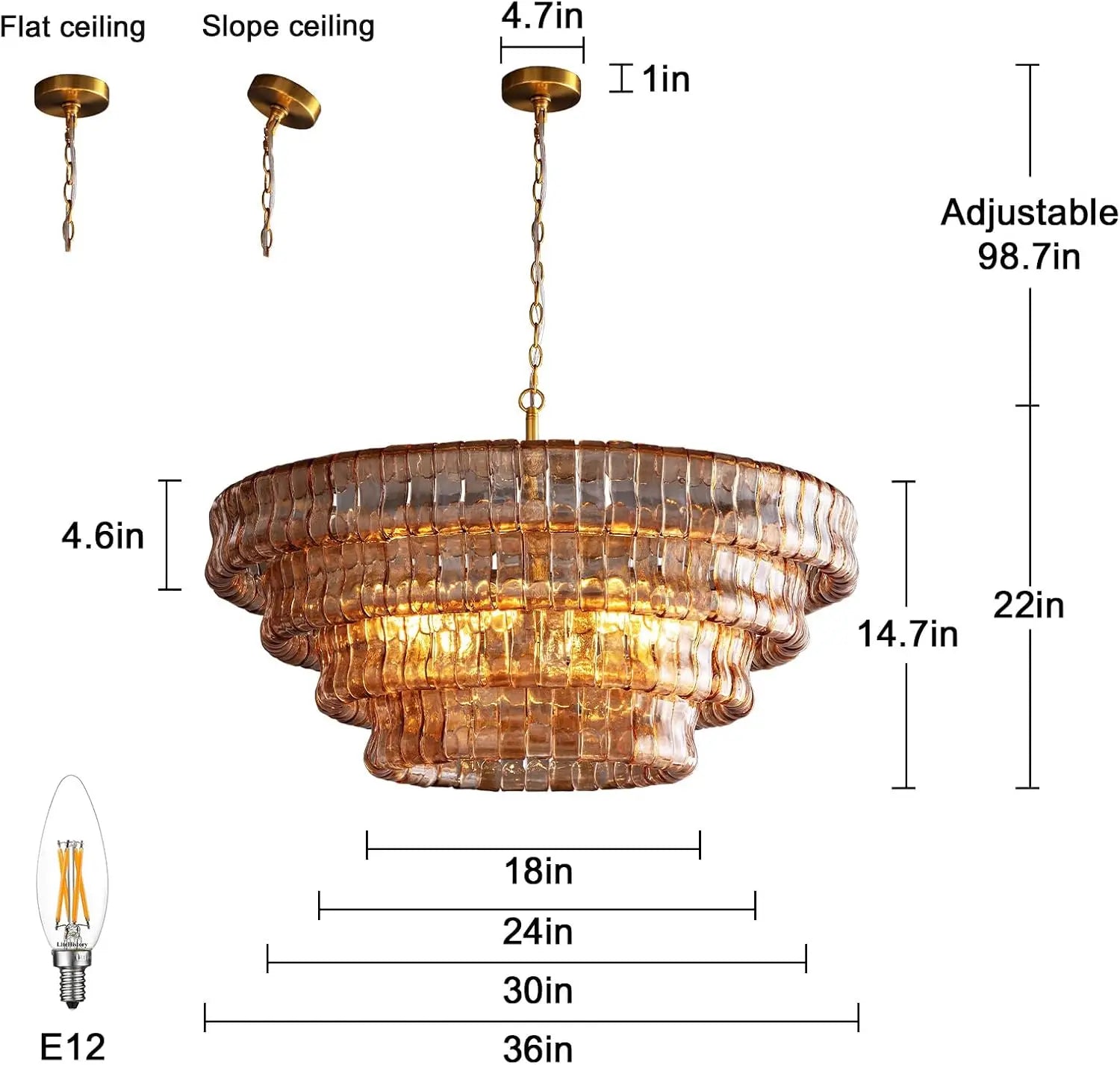 Modern Amber Glass Chandelier