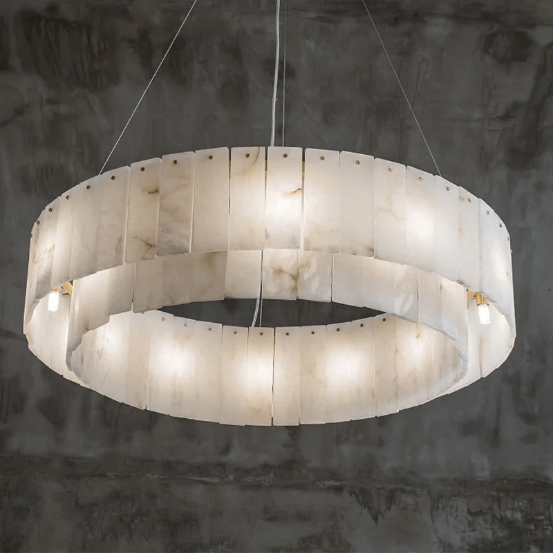 Two Tier Alabaster Modern Round Chandelier