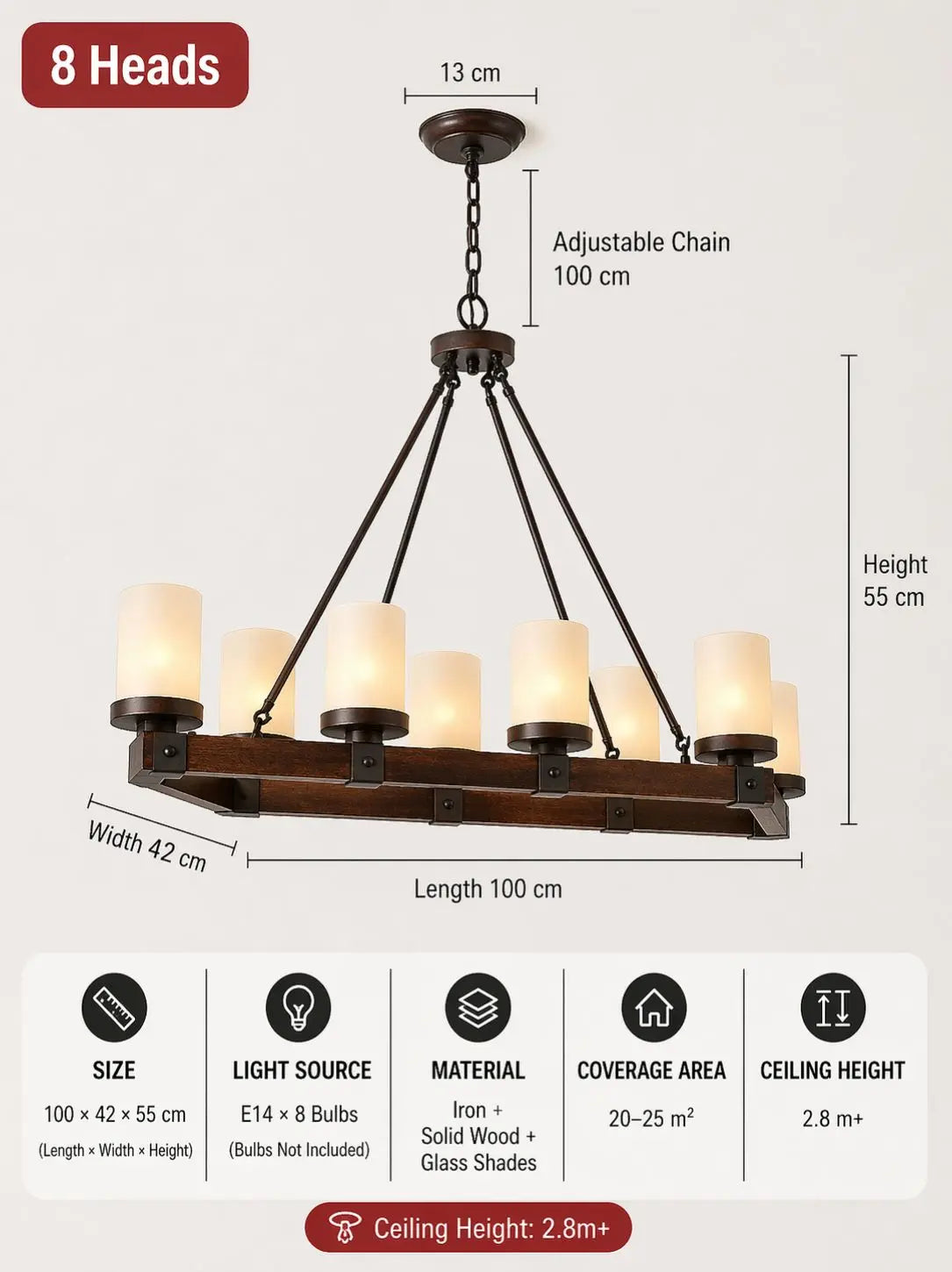 American Retro Chandelier Solid Wood Rectangular – Vintage Wooden Ceiling Light ChandeliersLife®