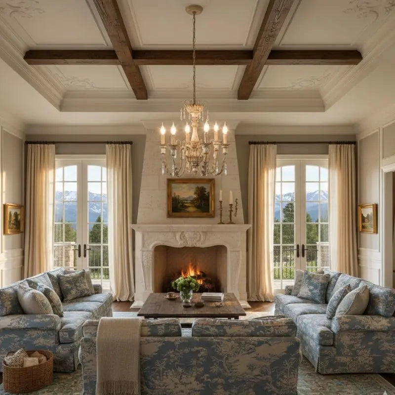 French Wood Art Vintage Chandelier