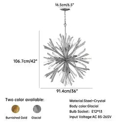 Creative Design 2026 Pendant Luxury Crystal Chandelier Lamp E12 LED Adjustable Height for Living Room Bedroom Hotel Villa Stair - Glacial D91.4*H106.7cm / 390W / 13 Bulbs / 1