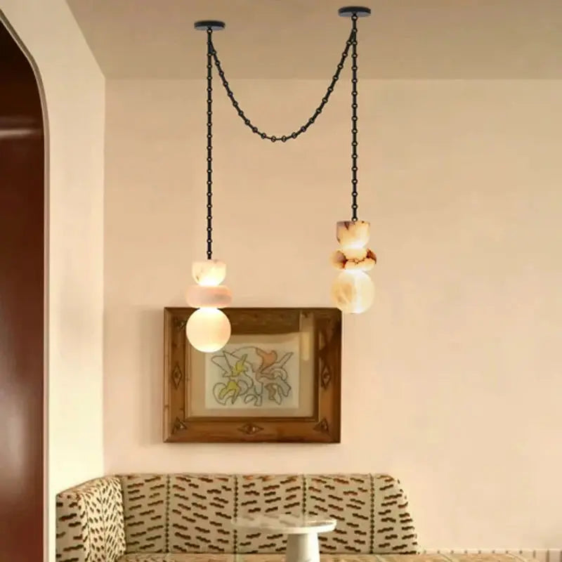 Natural Snowflake Marble Pendant Light – Handcrafted Luxury Lighting