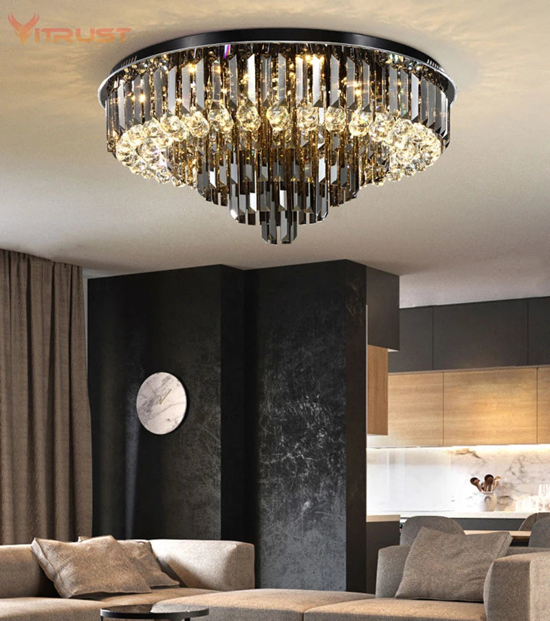 Luxury Crystal Ceiling Lamp  Smoky Gray