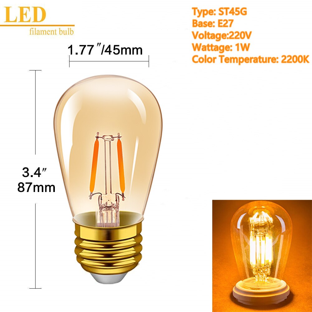 G40 T22 T20 Globe Vintage Led Filament Light Bulb 1w 2200k E12 E14