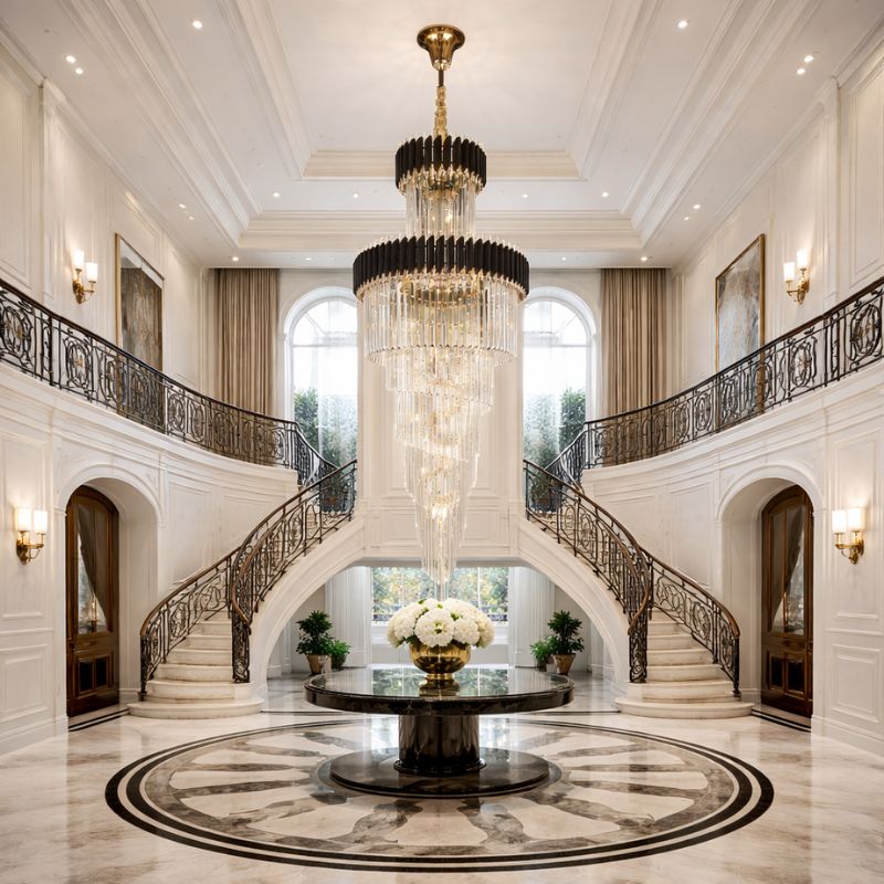 Long Black Crystal Loft Chandelier