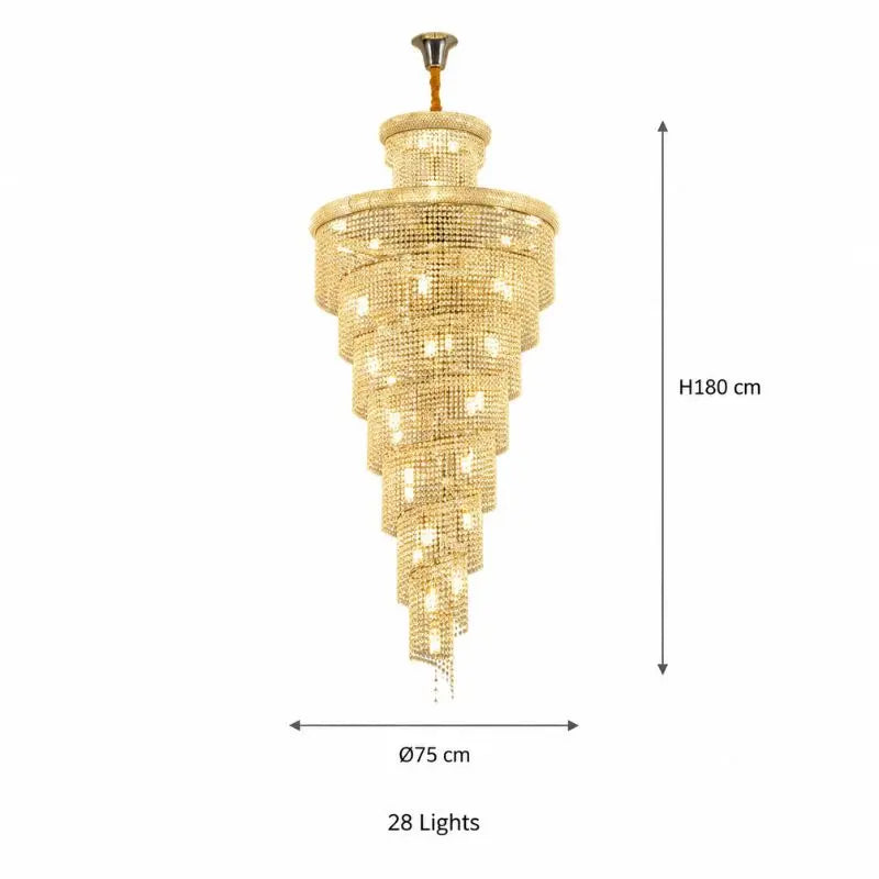 Luxury Gold Crystal Staircase Chandelier for High Ceilings