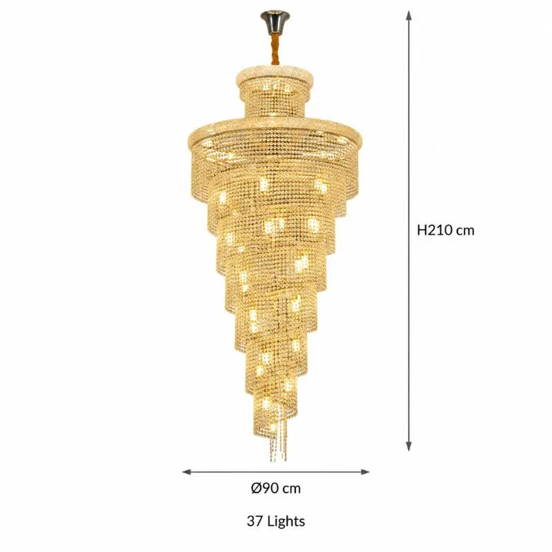 Luxury Gold Crystal Staircase Chandelier for High Ceilings