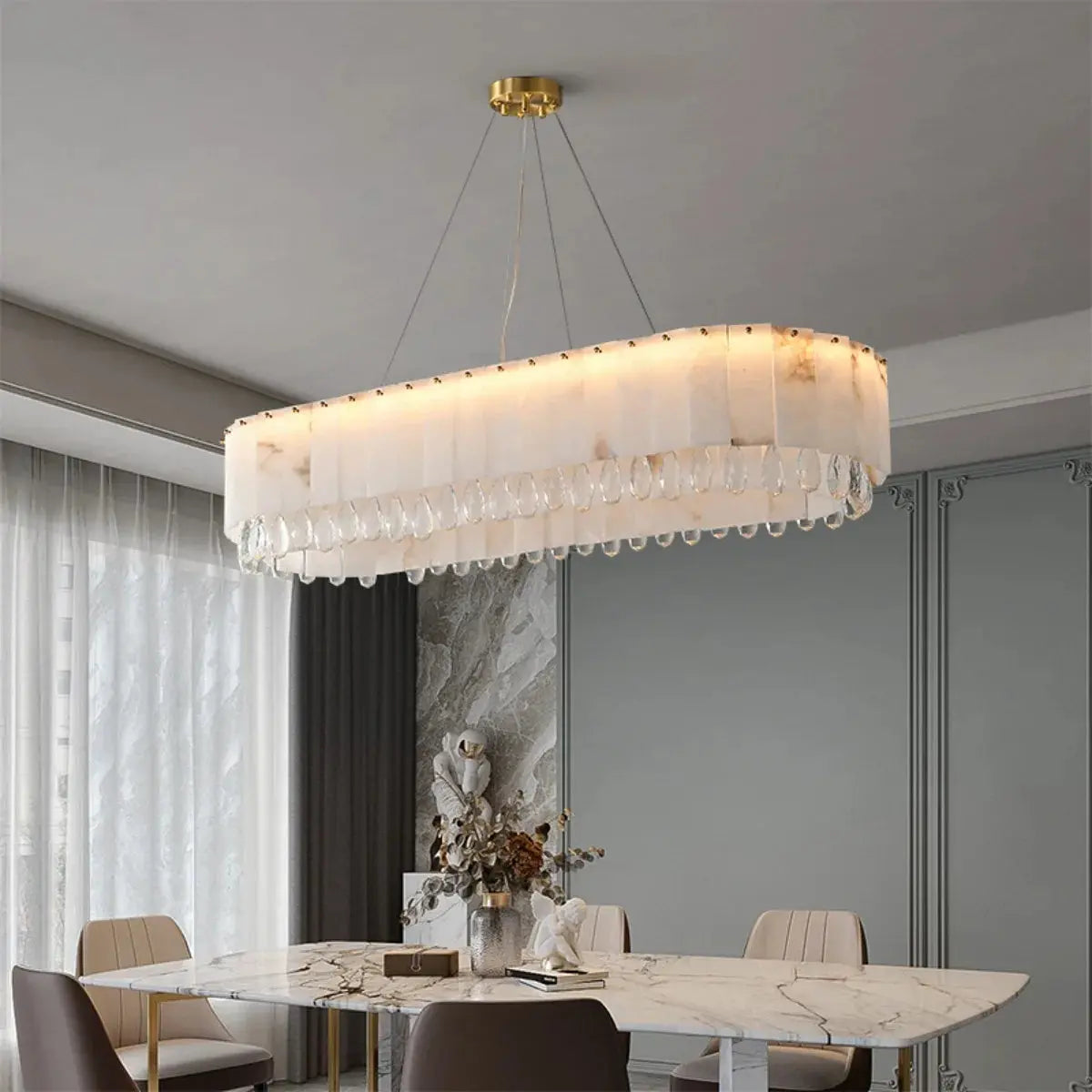 Villa Lobby Dining Living Room Alabaster Hanging Lamp - ChandeliersLife®