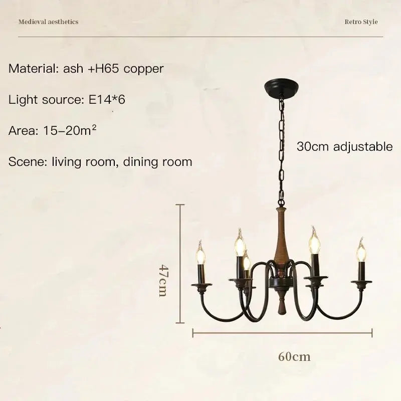 Nordic Retro Solid Wood Chandeliers