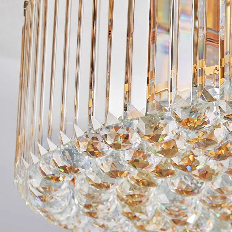 Crystal chandelier with gold accents on a white background, labeled 'Crystal Decoration'.