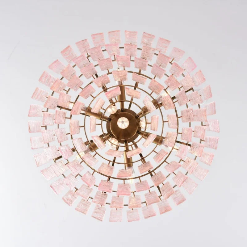 Contemporary ribbed glass chandelier with cascading tiers