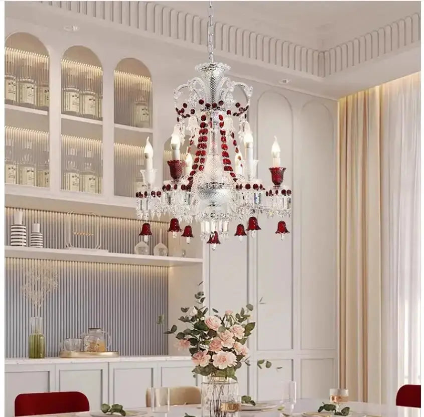 Modern Crystal Clear Red Color Chandelier