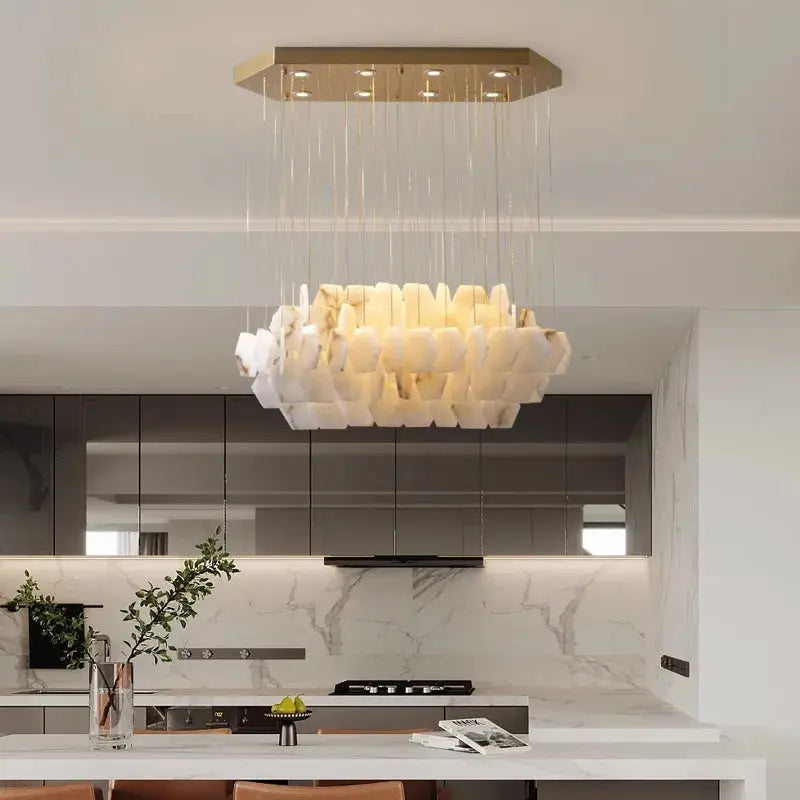 Nordic Retro Square Snowflake gypsum LED chandelier Hardware ceiling  lustre Creative restaurant design decorative Dimmable ChandeliersLife®