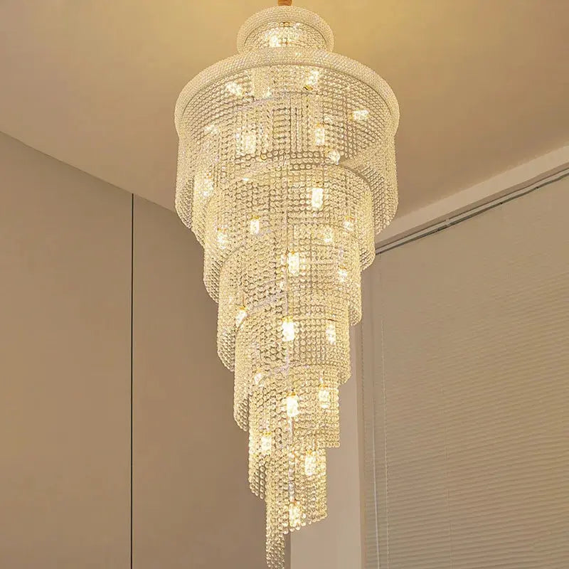 Luxury Gold Crystal Staircase Chandelier for High Ceilings