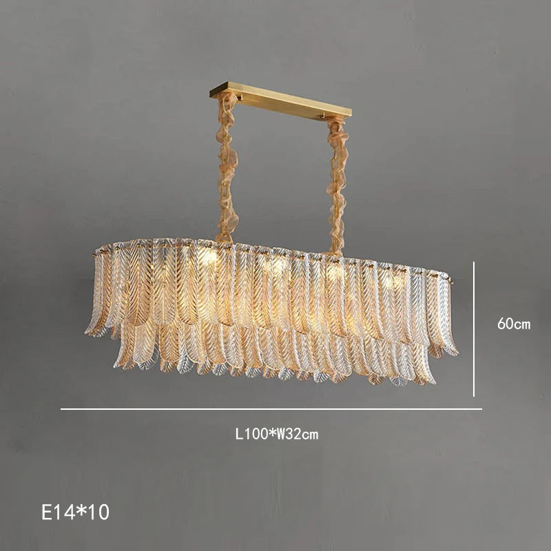 Elara round glass leaf chandelier – close product view