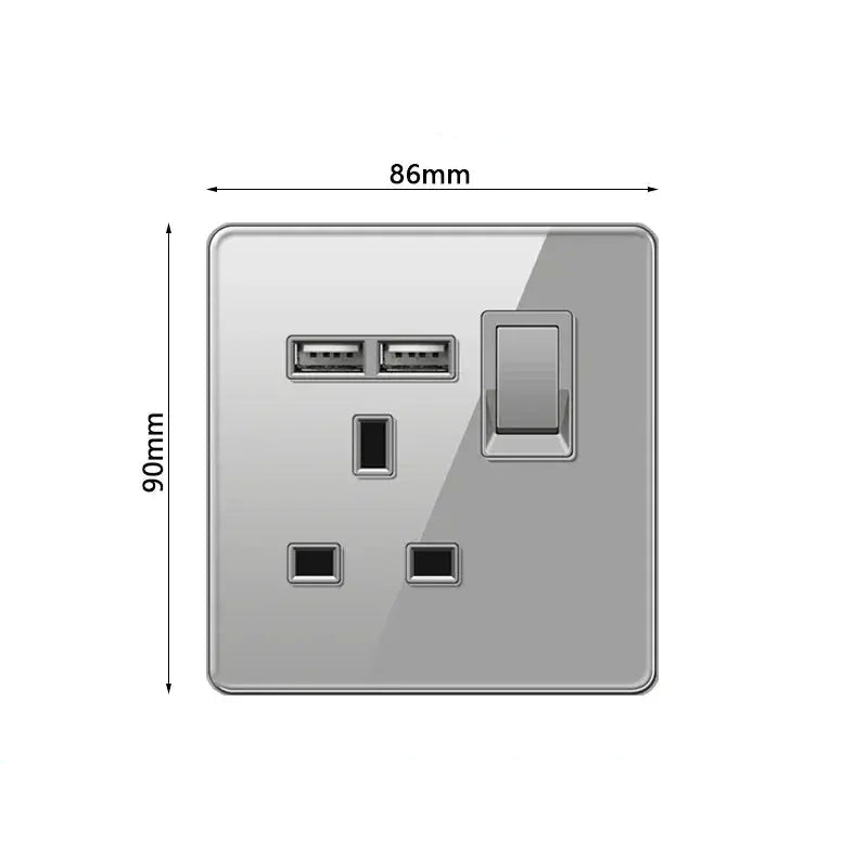 UK Gray Glass  Doublel USB Electrical Outlet