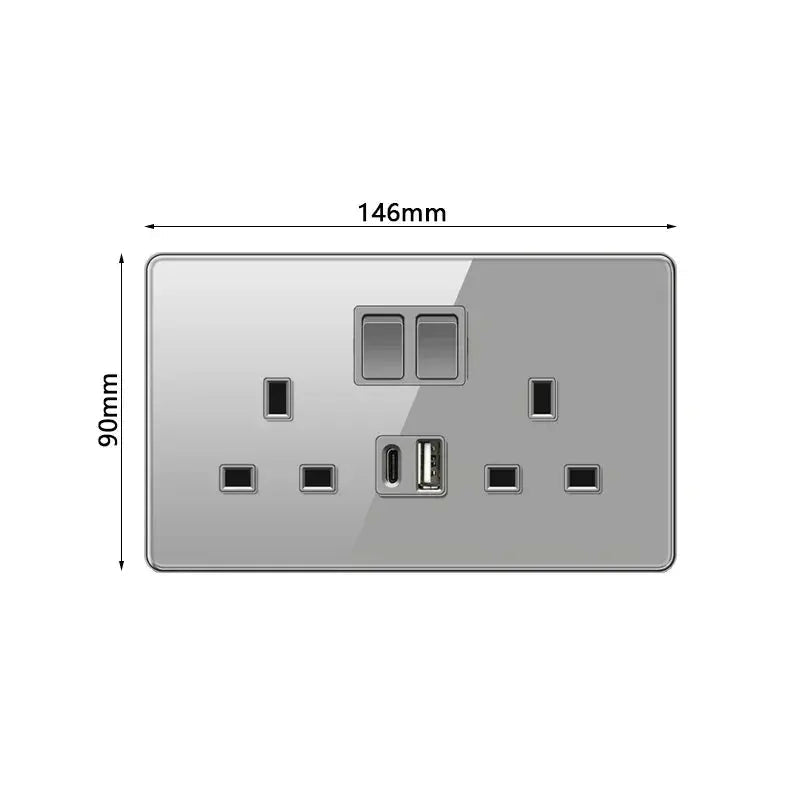 UK Gray Glass  Doublel USB Electrical Outlet