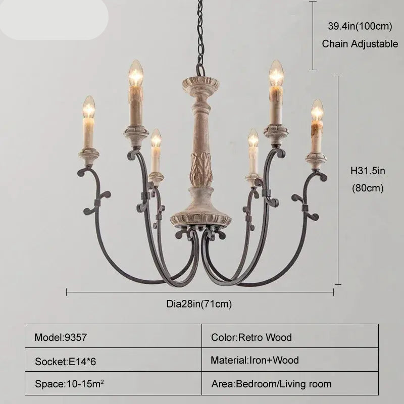 Chandelier with dimensions and specifications on a gray background