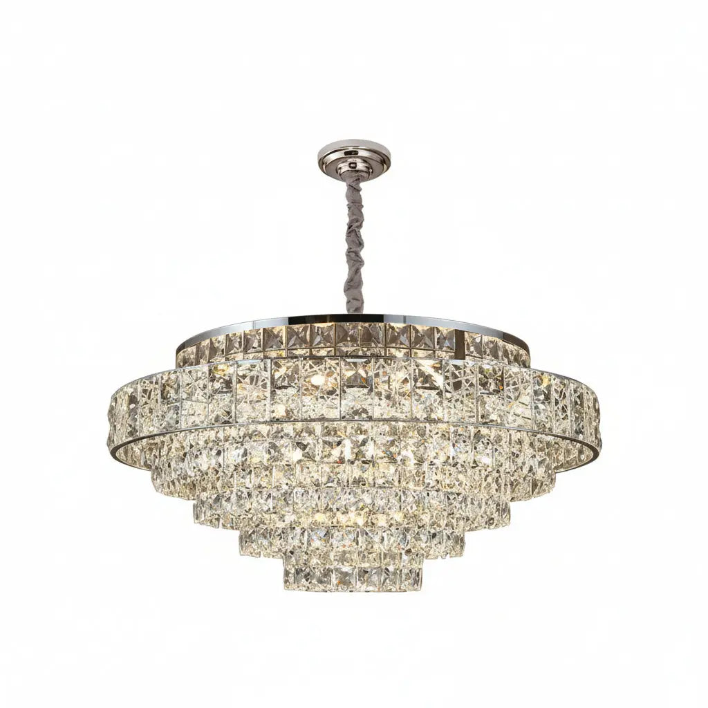 Chandelier with dimensions and specifications on a white background