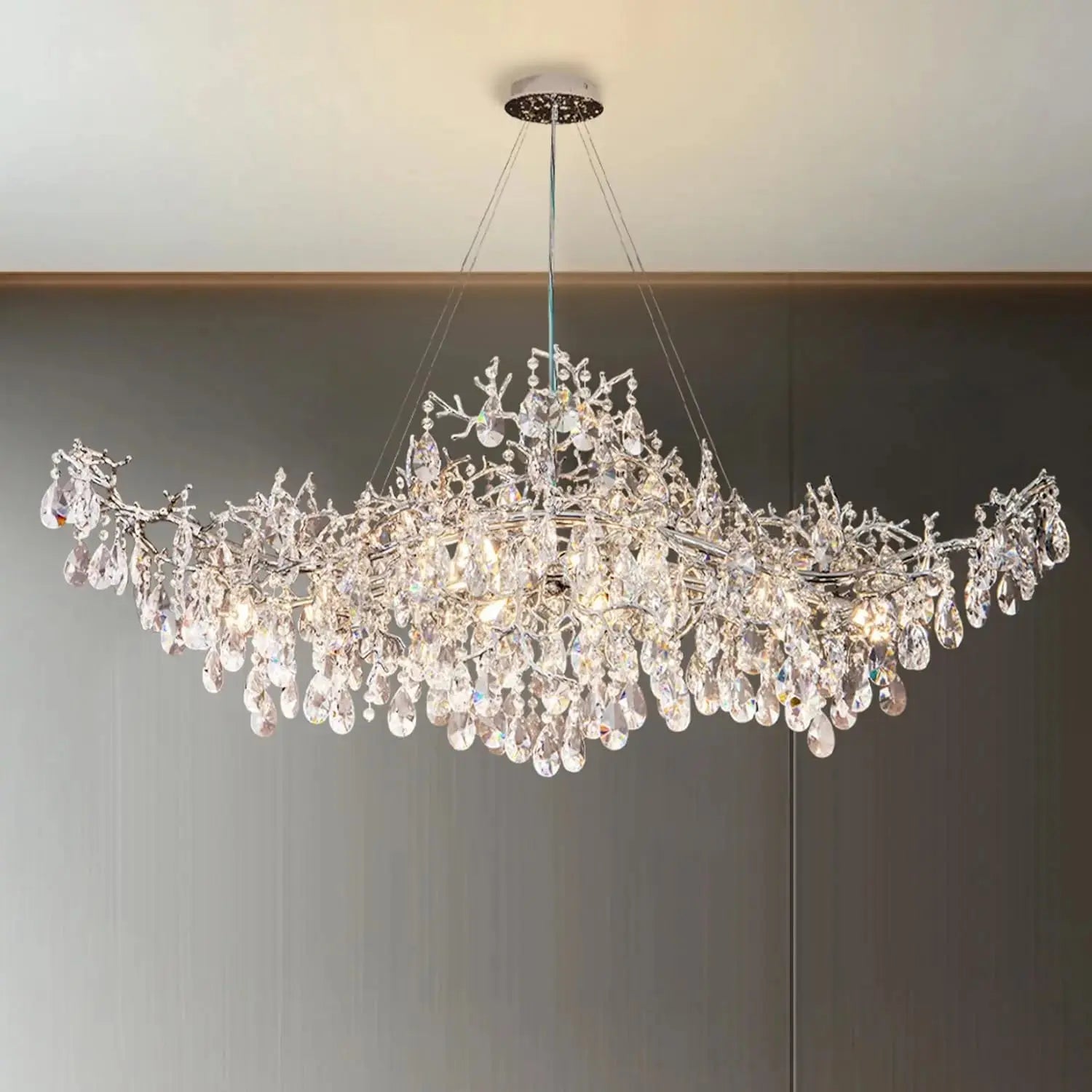 Luxury Modern Crystal Pendant Chandelier Hanging Living Room Lamp Dining Table Silver Branch Rectangular Chandeliers for Kitchen ChandeliersLife®