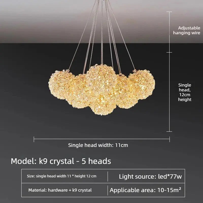 Modern Crystal Chandelier | Gold Cluster Ceiling Light