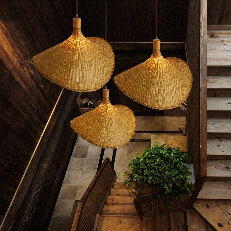 Vintage Handmade Bamboo Wicker Hanging Lamp