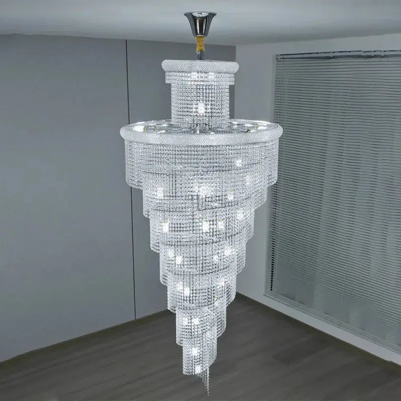 Luxury Gold Crystal Staircase Chandelier for High Ceilings