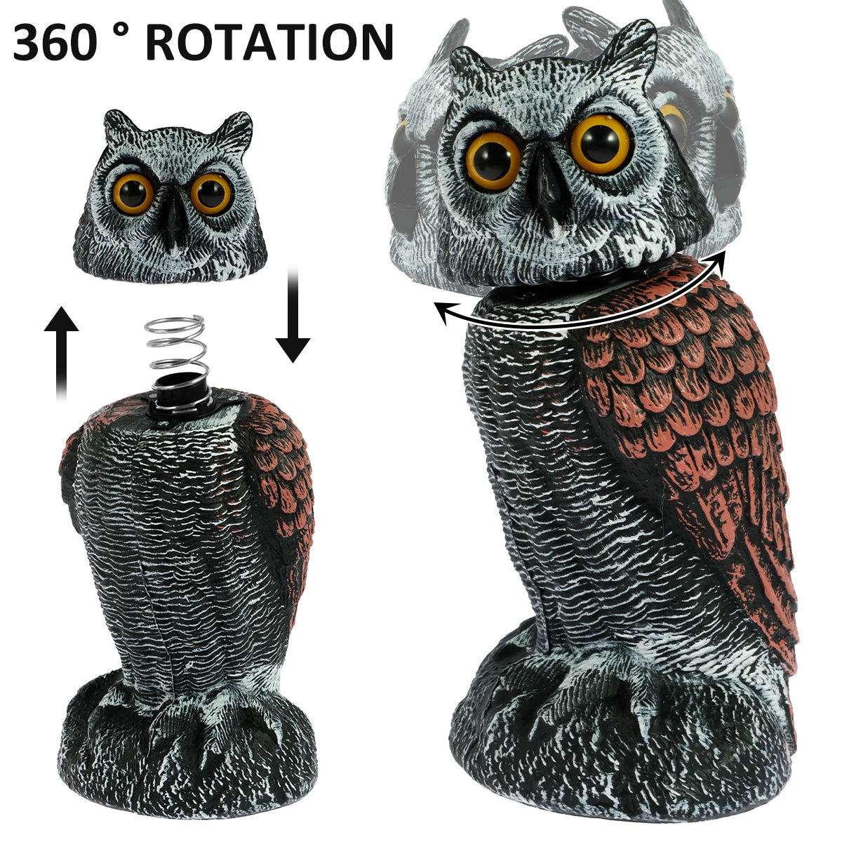 Lampe de leurre en forme de hibou pour répulsif à oiseaux pour jardin extérieur