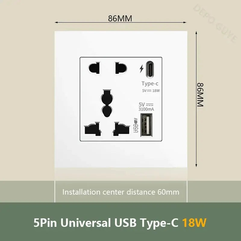 UK Wall Electrical Outlet with USB Charger